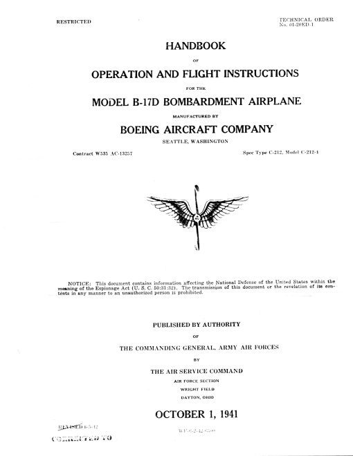 Flight and Maintenance manual for the Boeing B-17 Flying Fortress