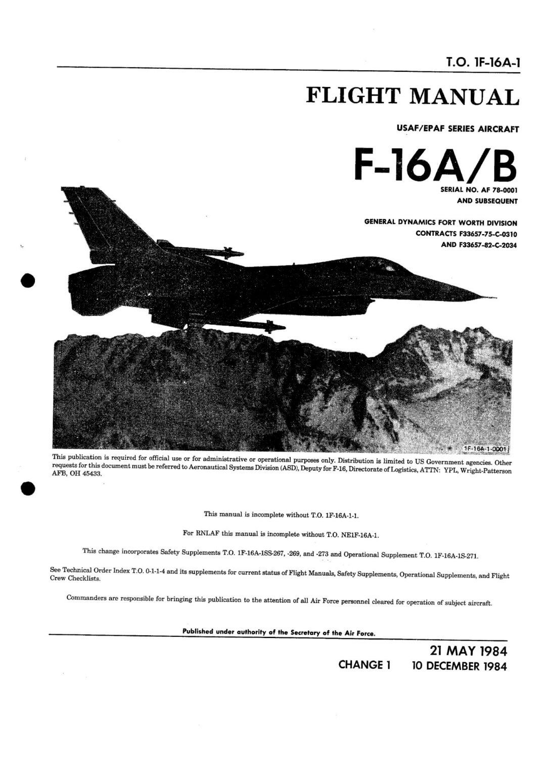 GENERAL DYNAMICS F-16 FIGHTING FALCON - Flight Manuals