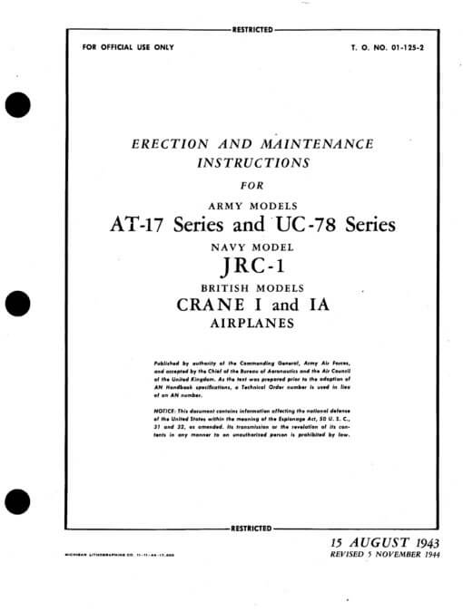 Flight Manual for the Cessna AT-8 AT-17 T-50 Crane