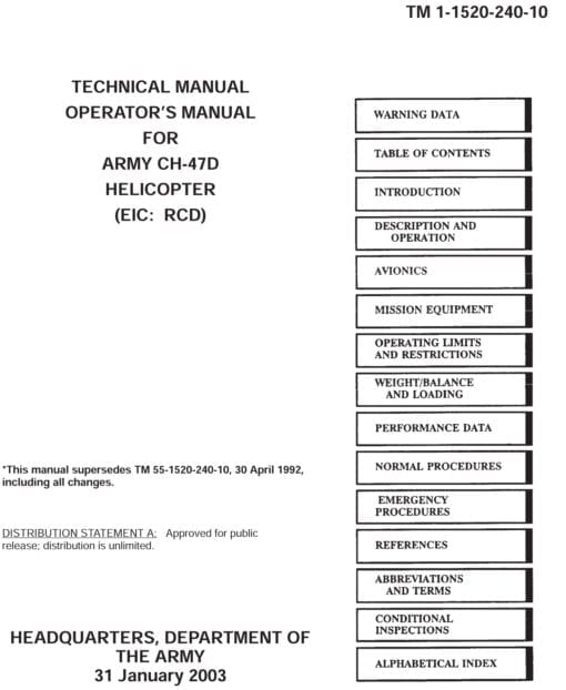 Flight Manual for the Boeing Vertol CH-47 Chinook