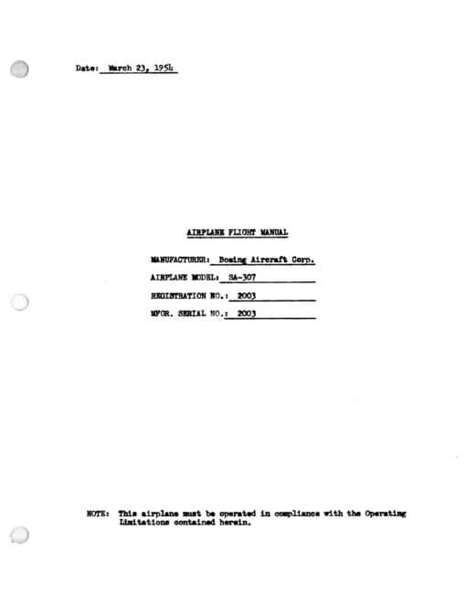 Flight Manual for the Boeing 307 Stratoliner