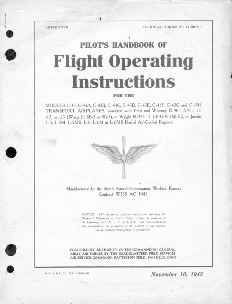 BEECHCRAFT C-43 (MODEL 17) STAGGERWING - Flight Manuals