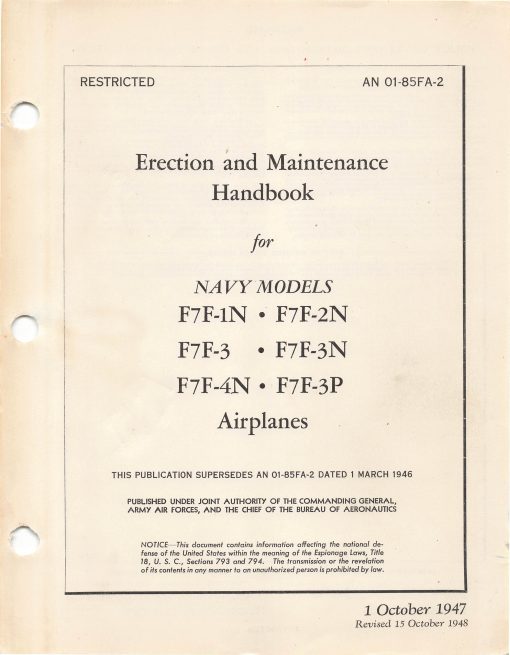 Flight Manual for the Grumman F7F Tigercat