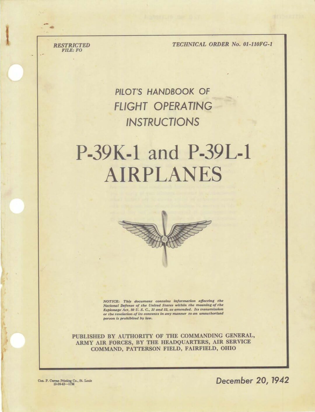 BELL P-39 AIRACOBRA - Flight Manuals