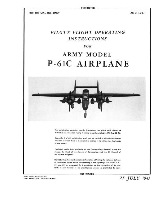 Flight Manual for the Northrop P-61 Black Widow