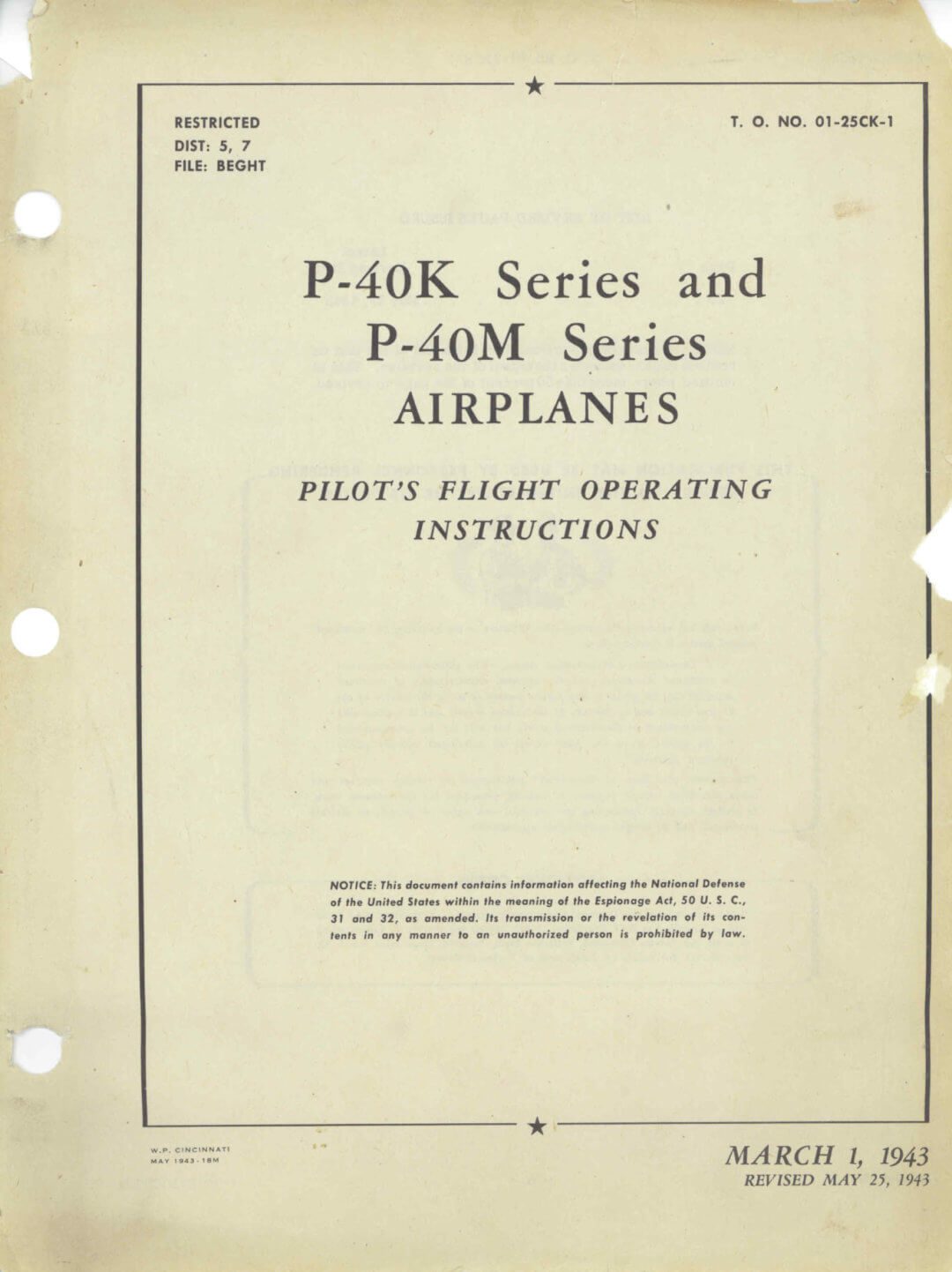 CURTISS P-40 KITTYHAWK (Incl YP-37) - Flight Manuals