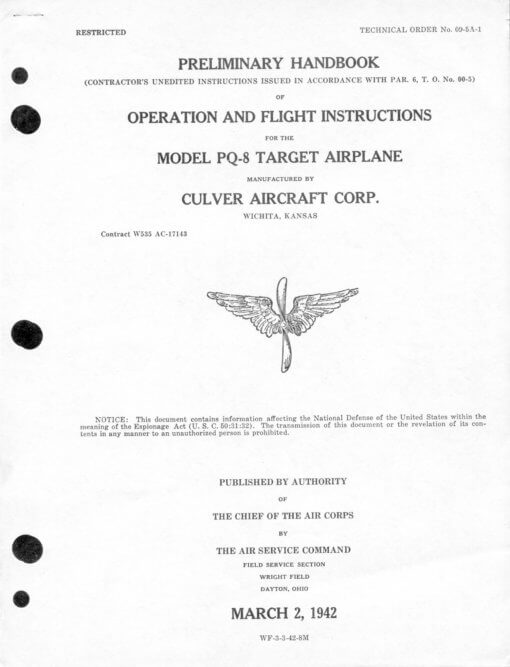 Flight Manual for the Culver PQ-8 and PQ-14