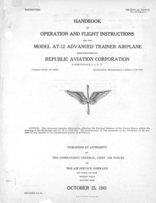 Flight Manual for the Republic Seversky AT-12 Guardian