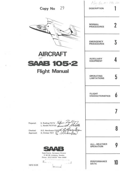 Flight Manual for the Saab 105 Sk60