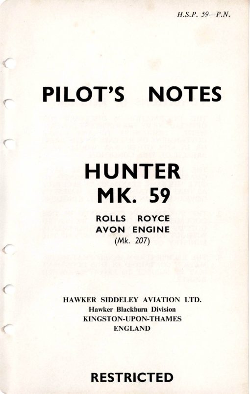 Flight Manual Pilots Notes for the Hawker Hunter
