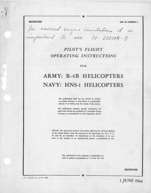 Flight Manual for the Sikorsky R-4B HNS-1 Hoverfly