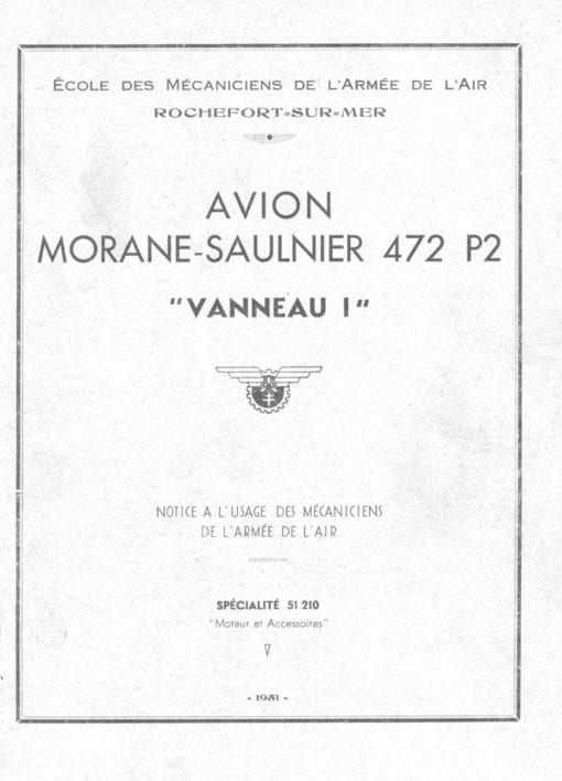 Flight Manual for the Morane-Saulnier MS472 Vanneau