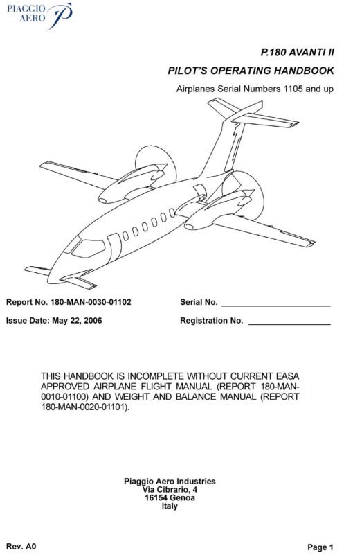 Flight Manual for the Piaggio P180 Avanti