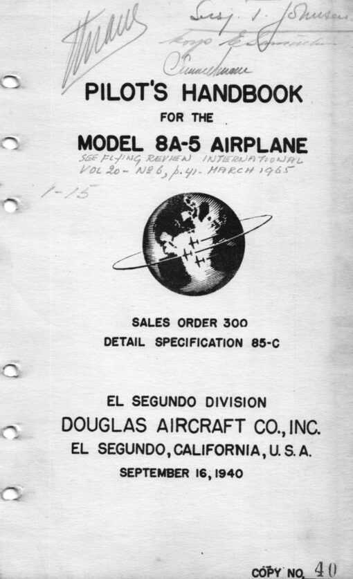 Flight Manual for the Northrop Gamma and Douglas model 8A-5