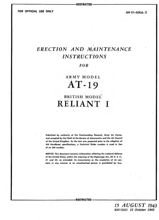 Flight Manual for the Stinson AT-19 Reliant