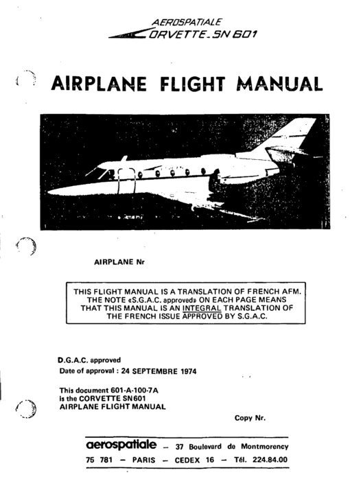 Flight Manual for the Aerospatiale SN601 Corvette