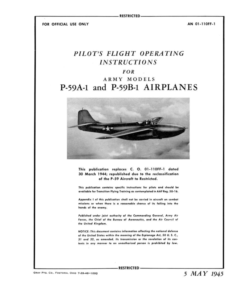 BELL P-59 AIRACOMET - Flight Manuals