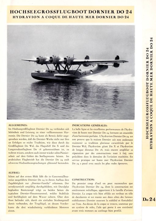 Flight Manual for the Dornier Do24 WW2 flying boat