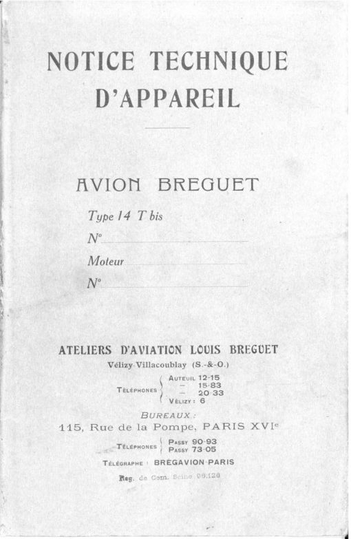 Flight Manual for the Breguet 14